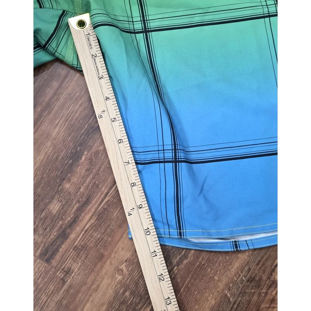 Hang Ten Men’s 38 Tri Color Ombre Gradient Grid Plaid Board Shorts Surf Swim